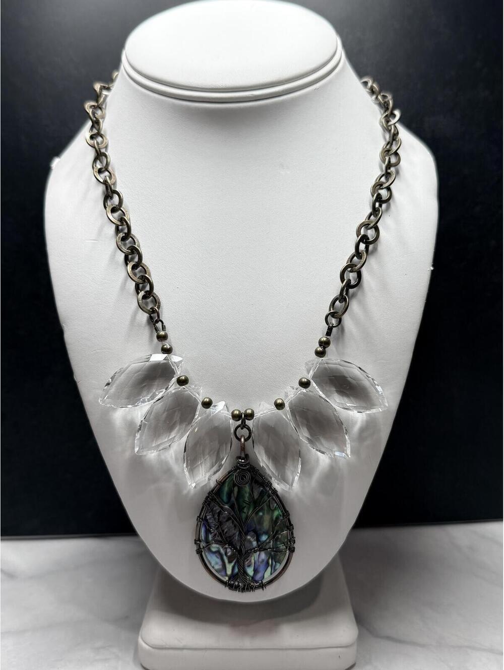 Tree of Life Abalone and Crystal Statement Necklace